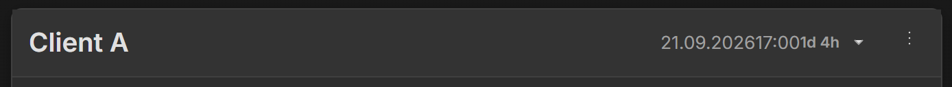 The Client A list header after saving: the name Client A, the date 21.09.2026, the time 17:00 and a live countdown in days and hours.